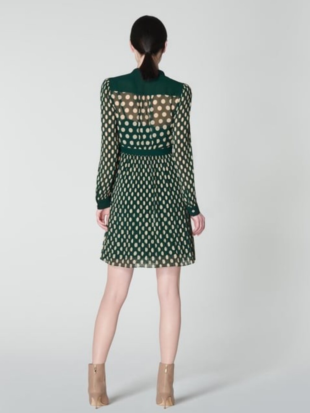 LK Bennett Cora Green And Cream Spotted Pleated Dress - Picture 5 of 16